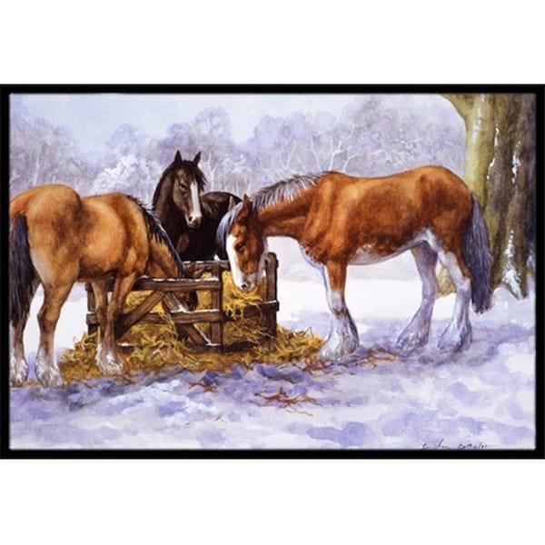 Carolines Treasures BDBA0297MAT Horses Eating Hay in the Snow Indoor or Outdoor Mat, 18 x 27 BDBA0297MAT - main